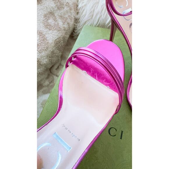 GUCCI  Ilse Metallic Leather Sandals - Fuxia 38.5 - Picture 9 of 12